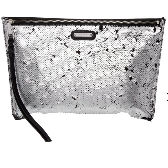 Rebecca Minkoff Large Sequin Leather Zip Clutch - Picture 1 of 6